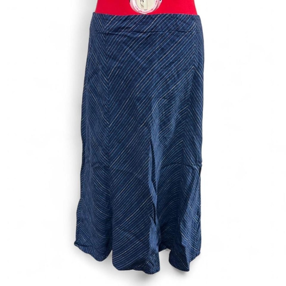 J Jill Blue Striped Linen Midi Skirt Size Medium Petite Cottagecore Lagenlook